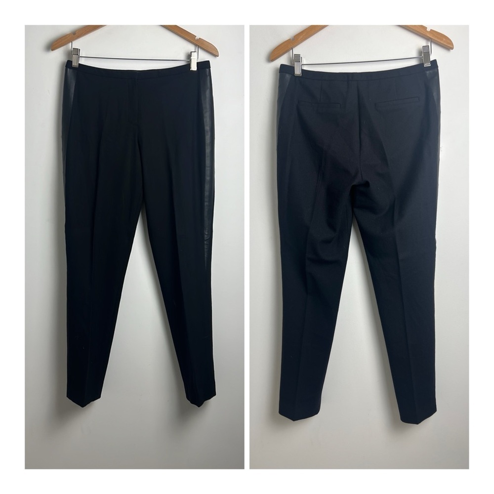 Elie Tahari Women's 6 Black Wool Blend Faux Leather Seams Pants‎